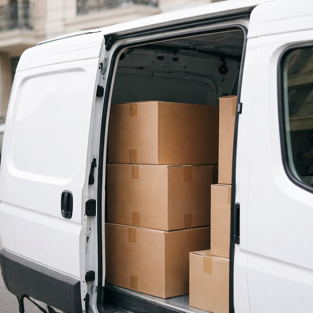 Delivery van with boxes being loaded